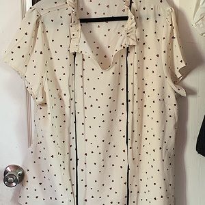 SHEIN White and Red Heart Blouse